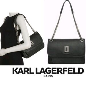 LIKE NEW! Karl Lagerfeld Lyon Black Leather Shoulder Bag satchel purse
